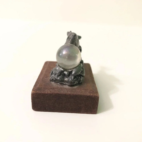 Vintage  Miniature Dolphin Metal Figurine on Wooden Stand Crystal Ball Sphere - Picture 2 of 7